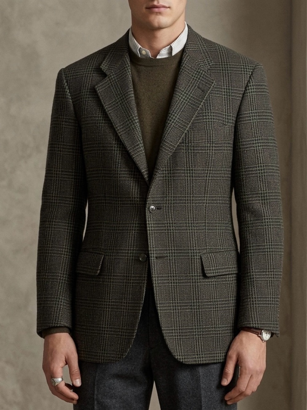 Vintage Hugo Boss Blazer Jacket Sport Coat Size 42R 44R Brown Green Glen Plaid